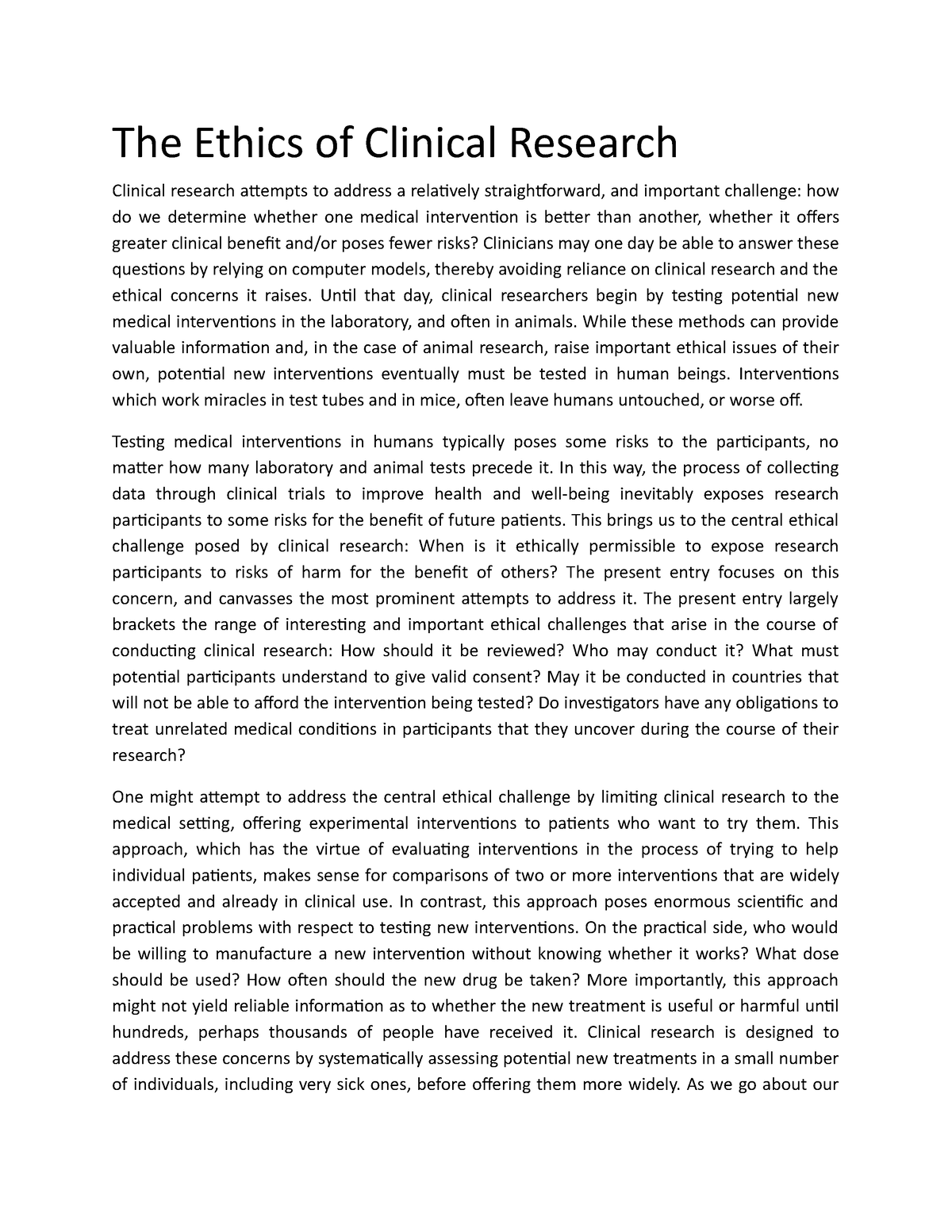 clinical study research ethics