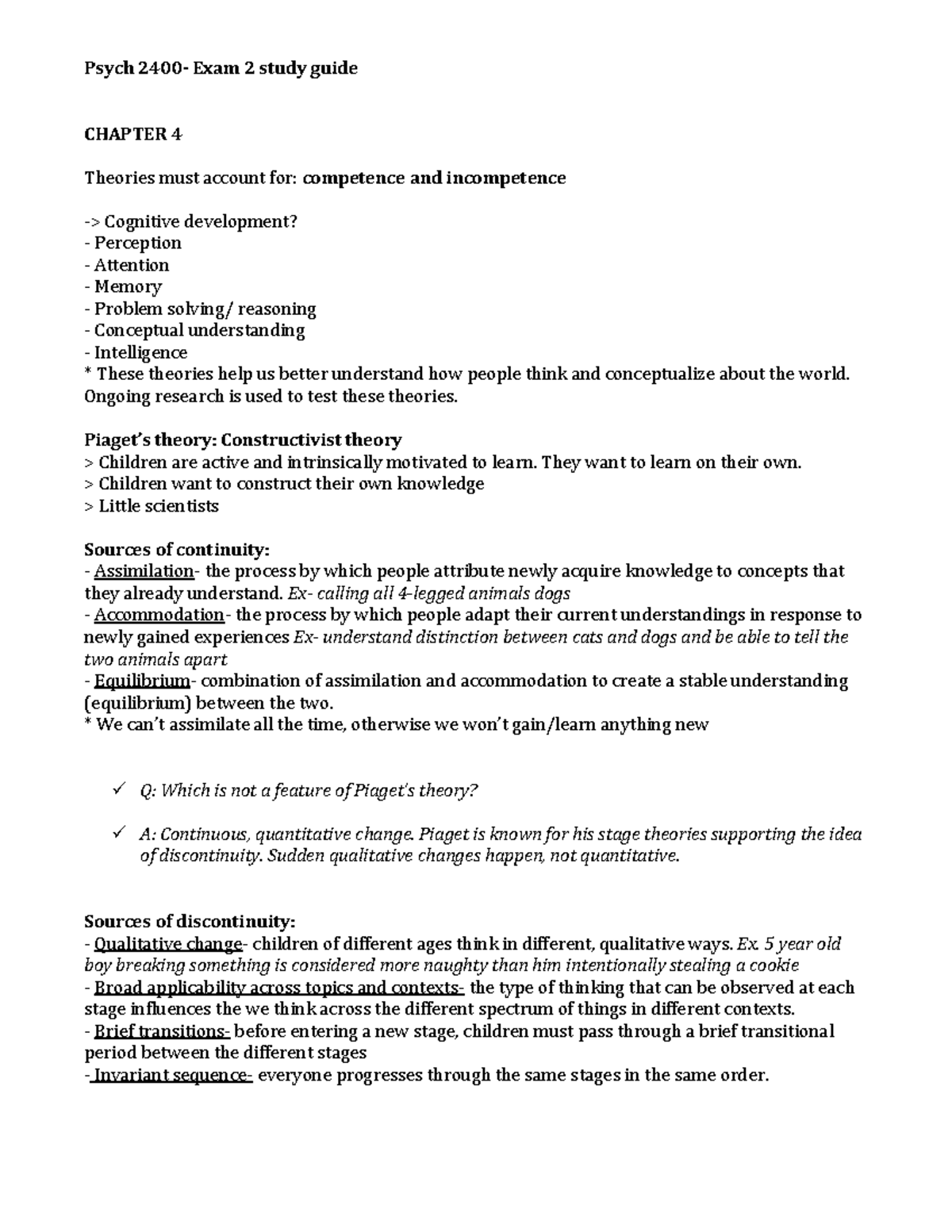 Summary - Exam study guide for exams 2-4 - Psych 2400- Exam 2 study ...