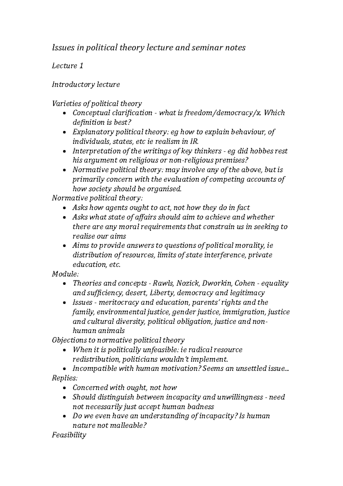 Issues In Political Theory Lecture and Seminar Notes - Lecture notes ...