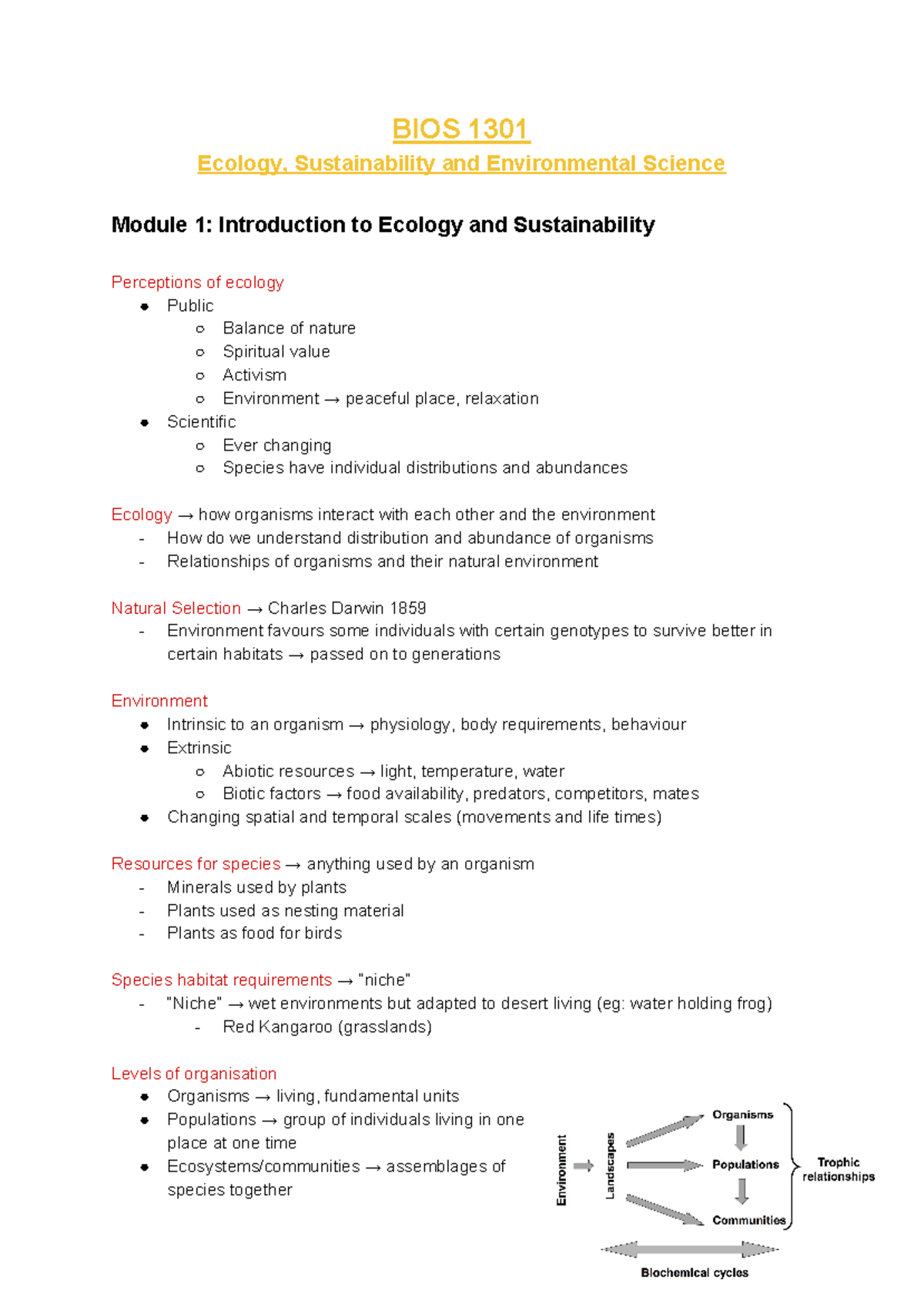 BIOS1301 - Ecology, Sustainability and Environmental Science - BIOS ...