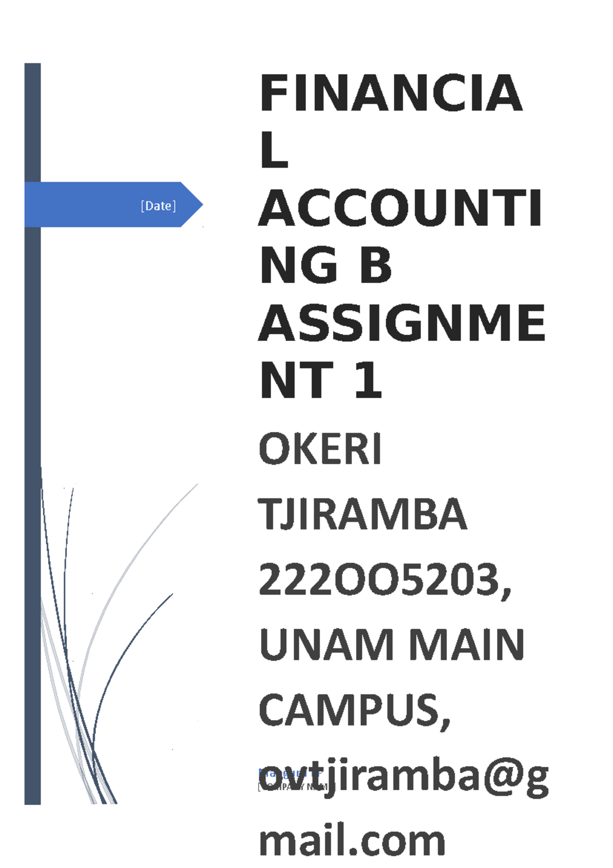 Financial Accounting B Assignment 1 Date Mangura Ep Company Name