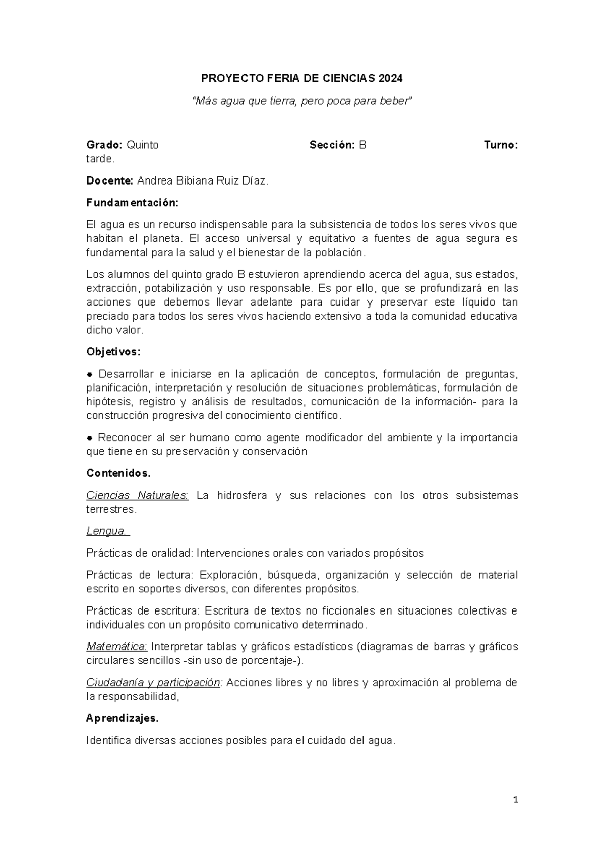 Proyecto Feria DE Ciencias 2024 - PROYECTO FERIA DE CIENCIAS 2024 “Más ...