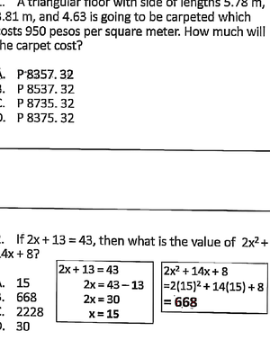 ACC084 3 - Yshx - 2. If 2x 13 43, then what is the value of 14x 8? A ...