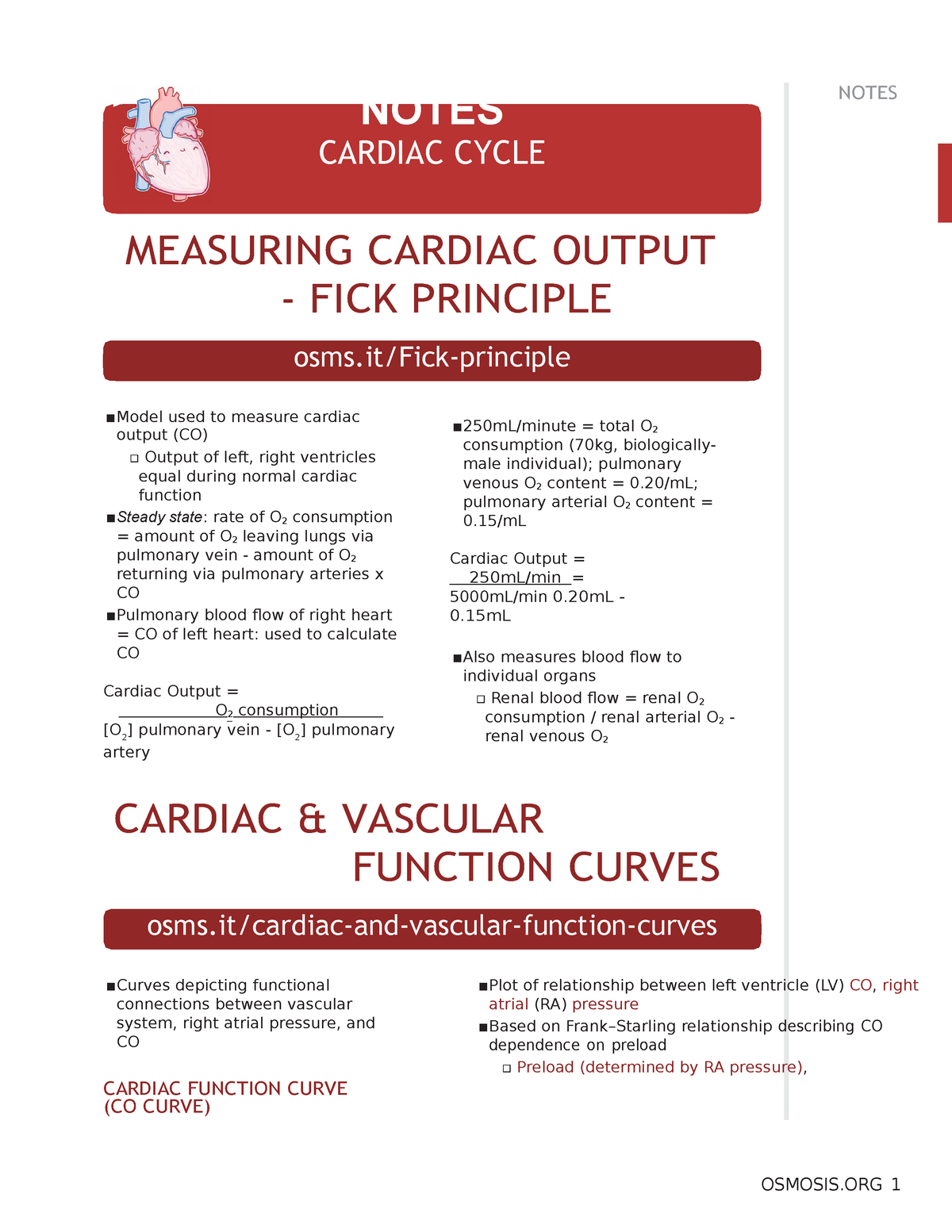 Cardiac Cycle - ####### OSMOSIS 1 NOTES CARDIAC CYCLE Osms/Fick ...