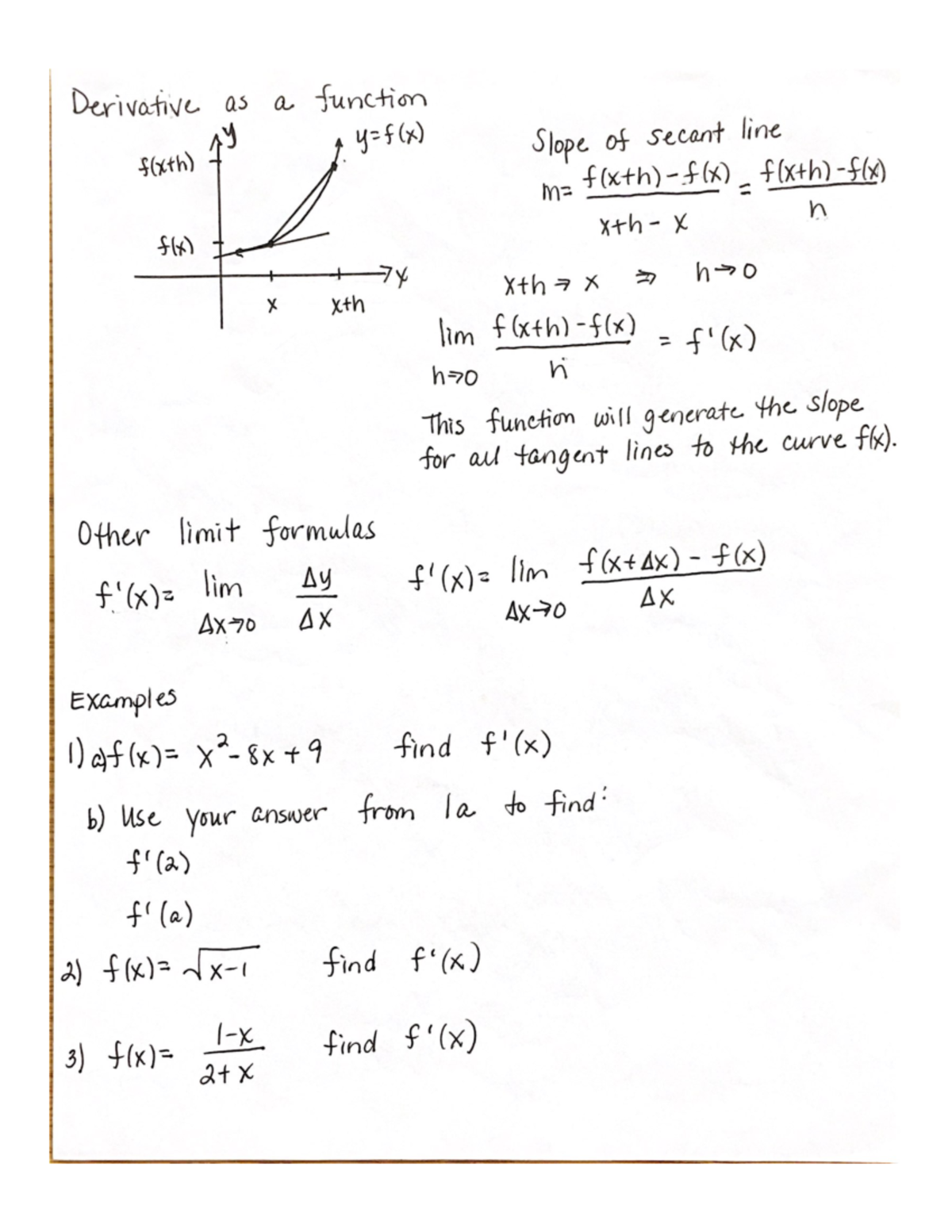 AP Calculus 2.7 notes part 2 - Derivative as a function y f(xth) Slope ...