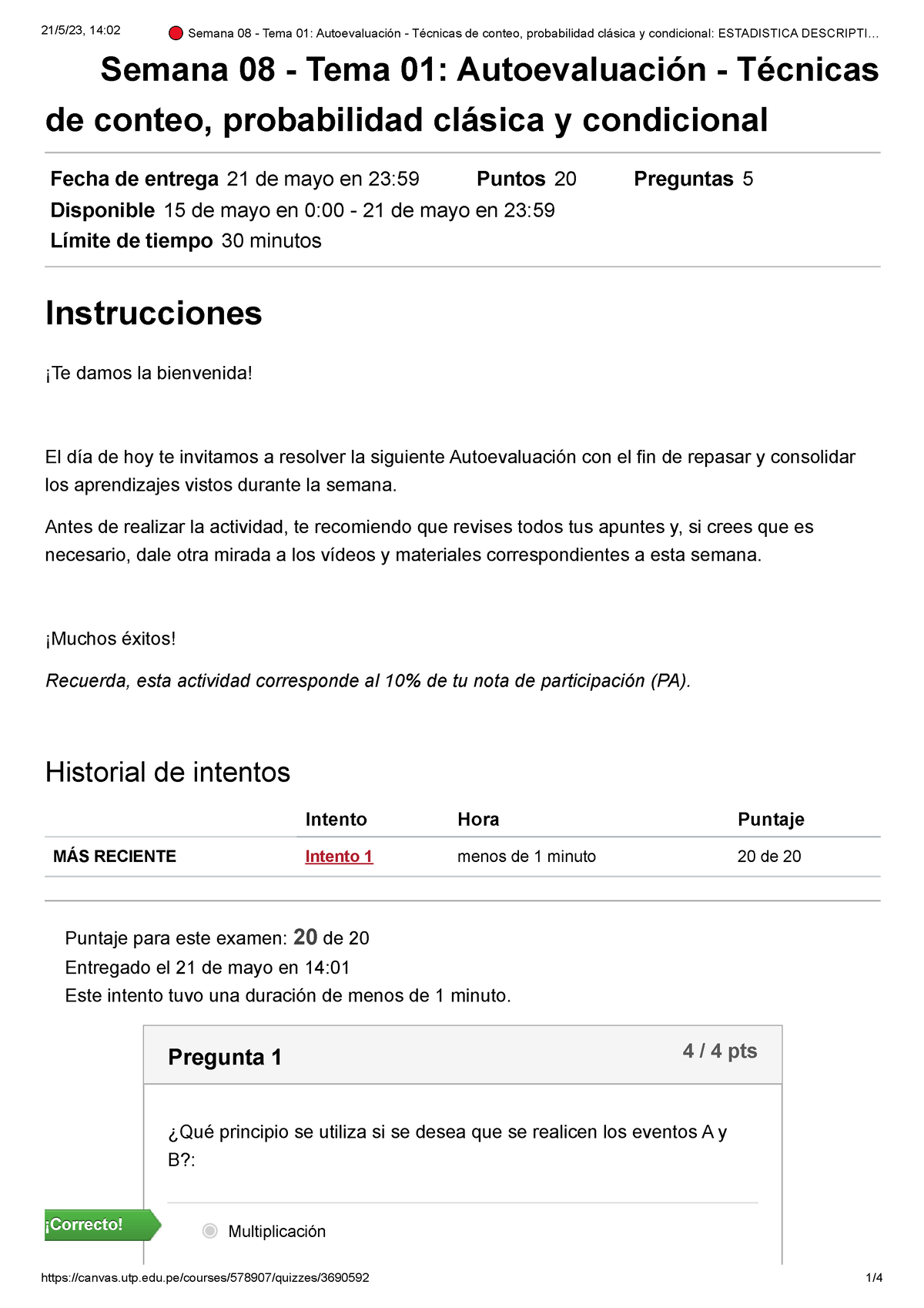 🔴 Semana 08 - Tema 01 Autoevaluación - Técnicas De Conteo, Probabilidad ...