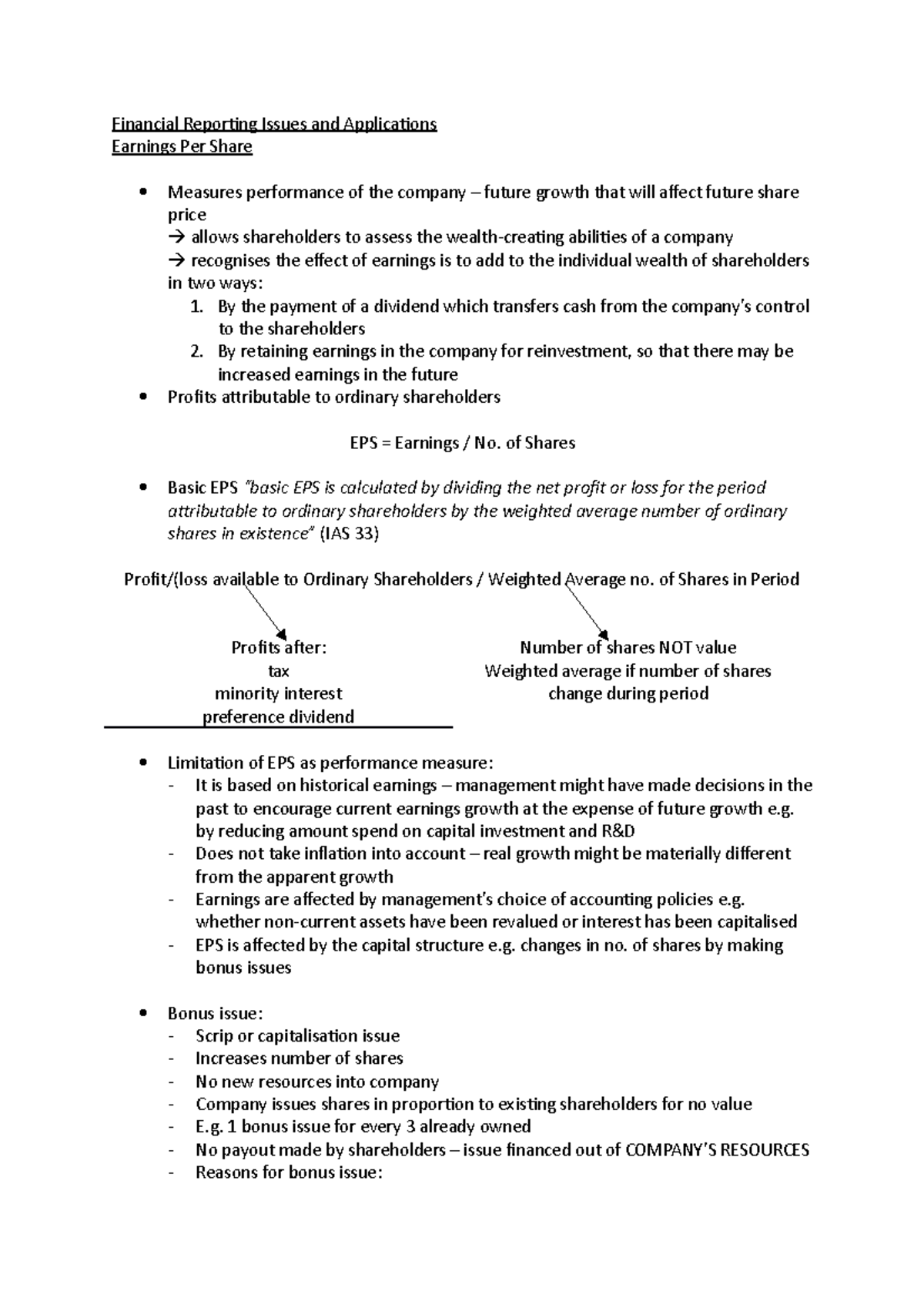 EPS Notes - Financial Reporting Issues and Applications Earnings Per ...