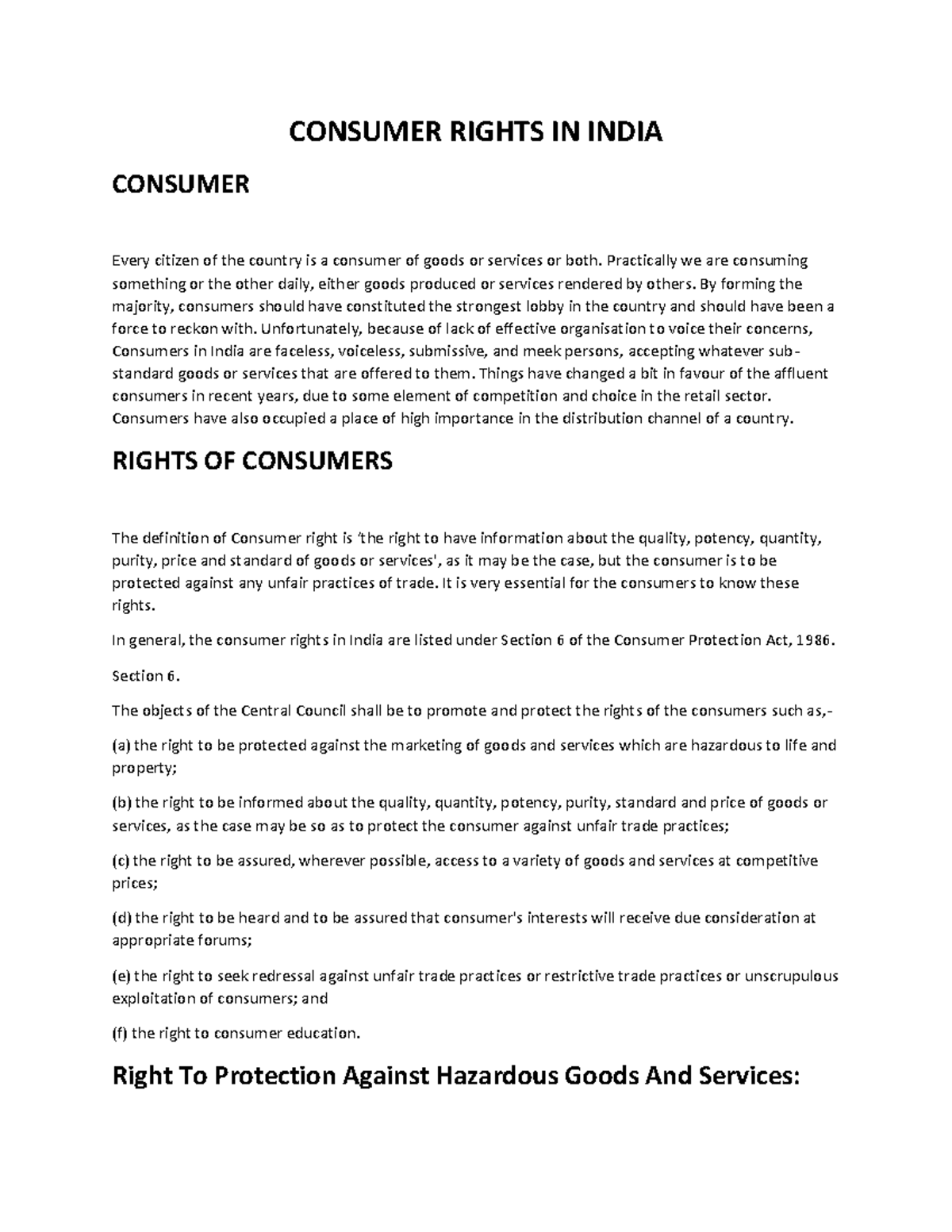 case study on consumer rights in india