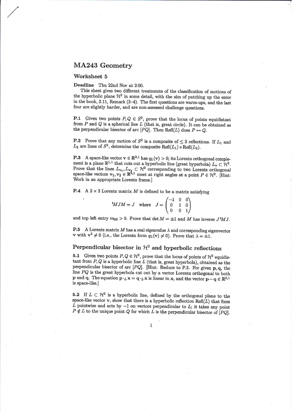 Assignment 5 Questions Geometry Ma243 Warwick Studocu