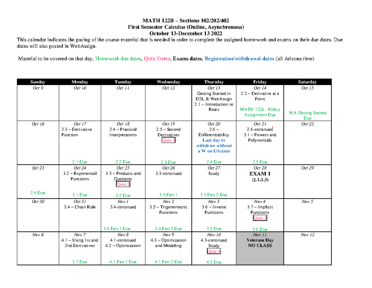 F22 MATH 122b Calendar (student) - MATH 122B – Sections 102/202/ First ...