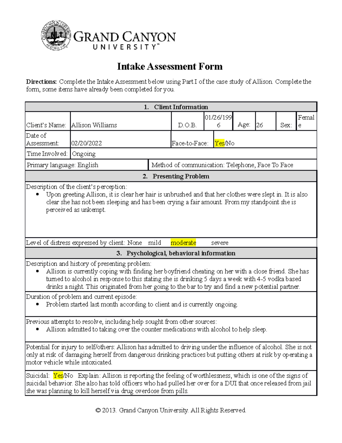 PCN255 Intake Assessment Form - Intake Assessment Form Directions ...