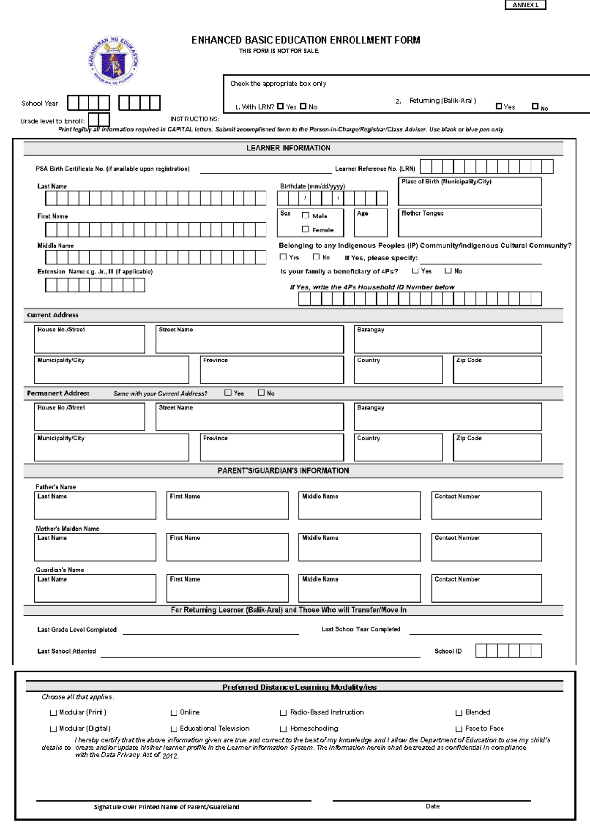 Annex-1 Enhanced-BEEF - THIS ENHANCED BASIC EDUCATION ENROLLMENT ...