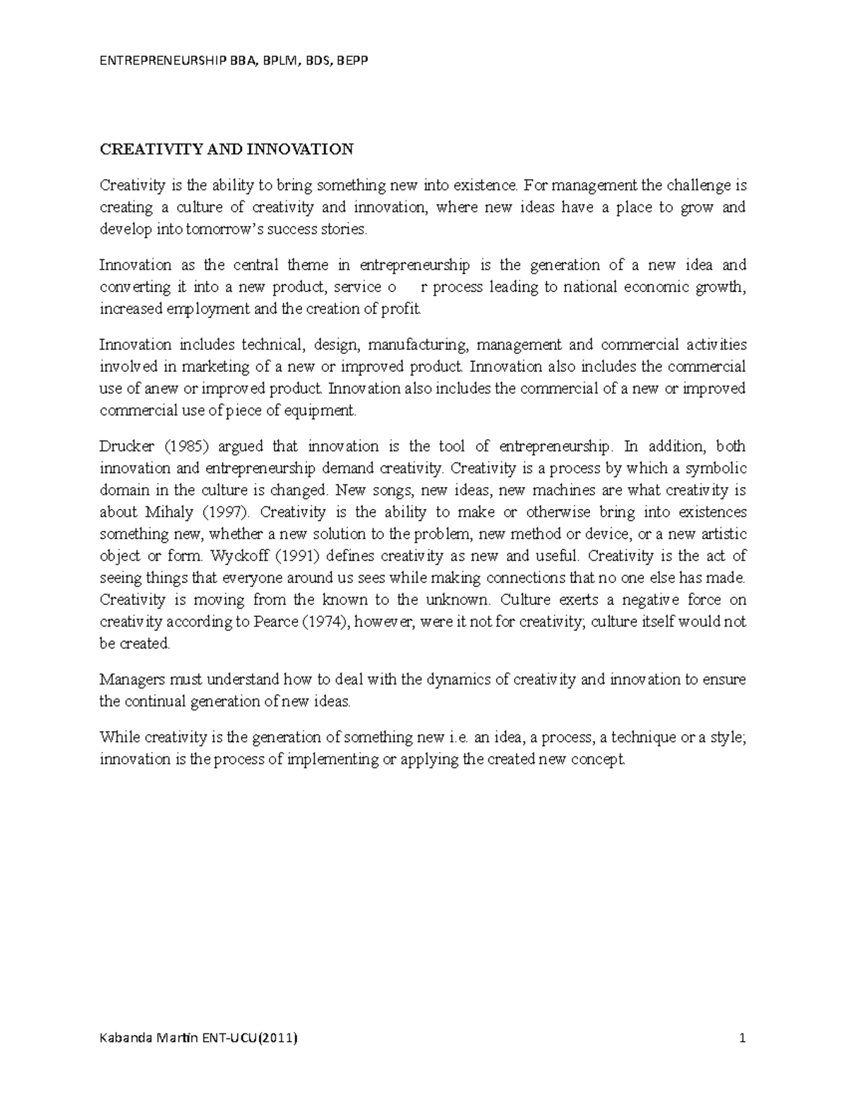 Creativity AND Innovation-1 - CREATIVITY AND INNOVATION Creativity is ...