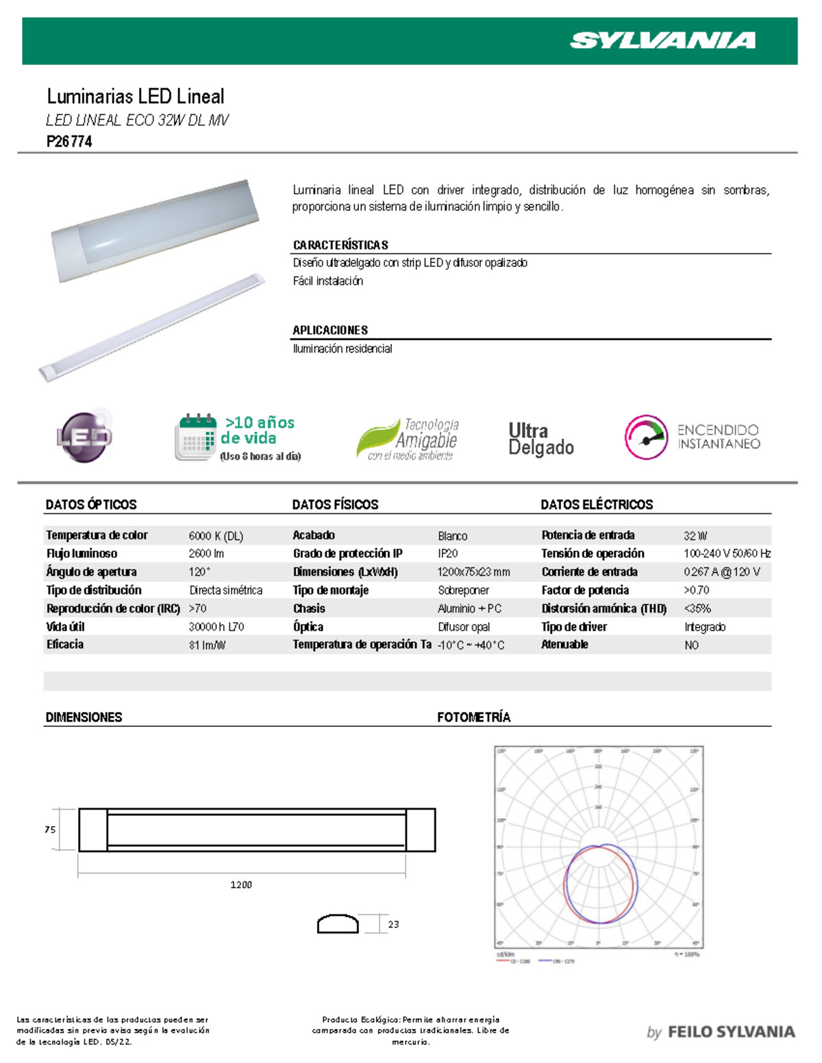 2 ficha tecnica Luminarias LED Lineal LED LINEAL ECO 32W DL MV P