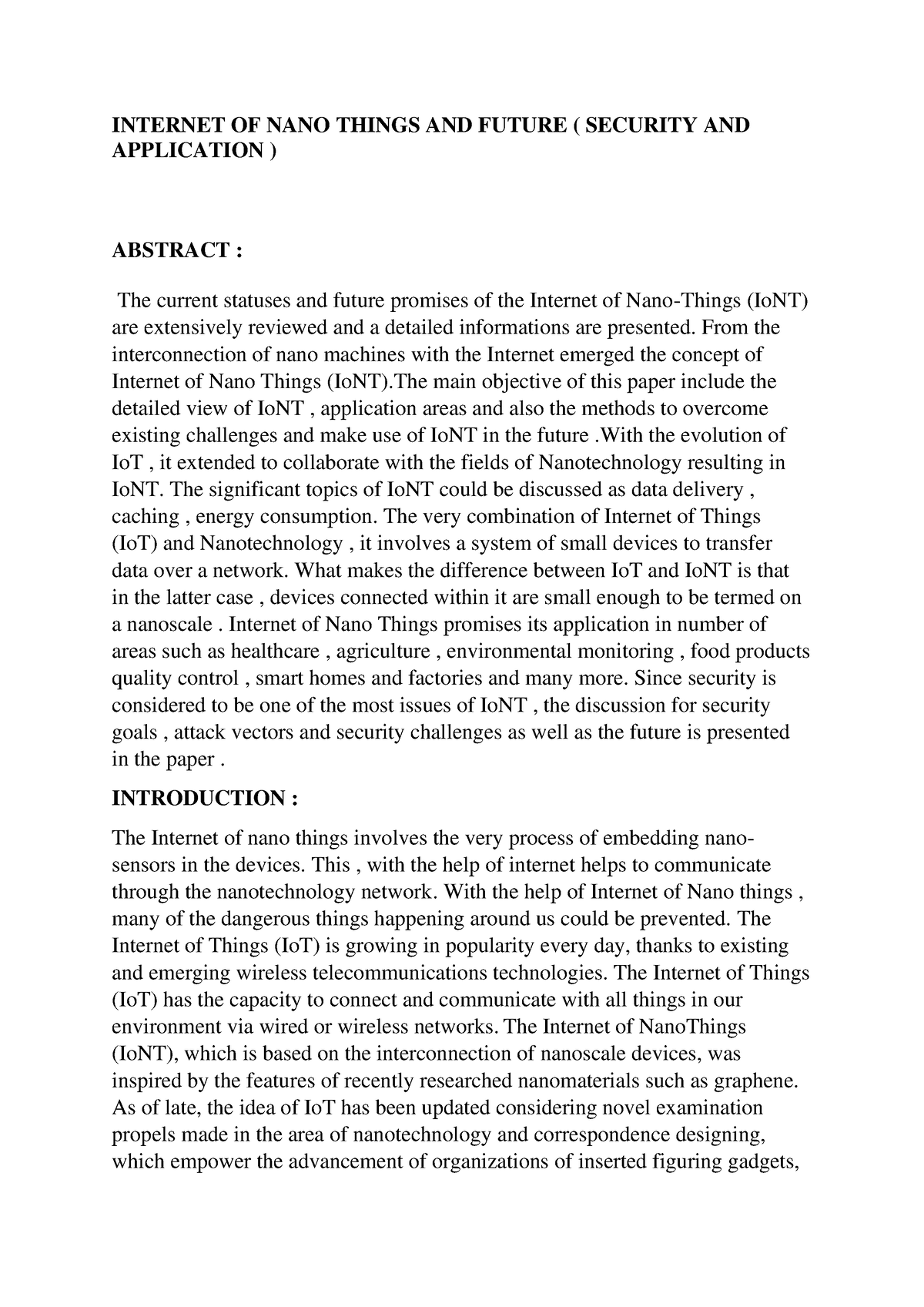 internet of nano things research paper