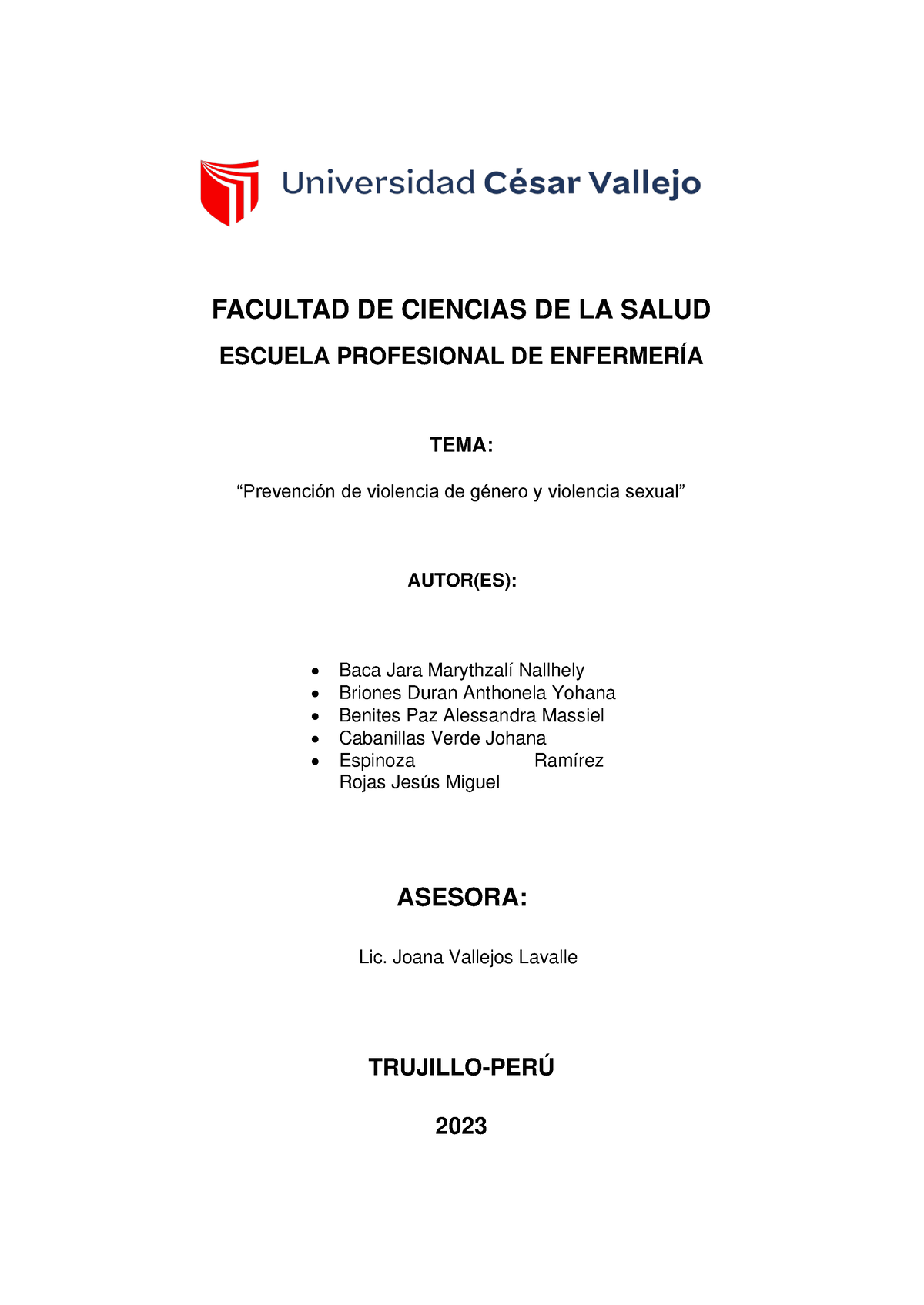 “Prevención De Violencia De Género Y Violencia Sexual” - FACULTAD DE ...