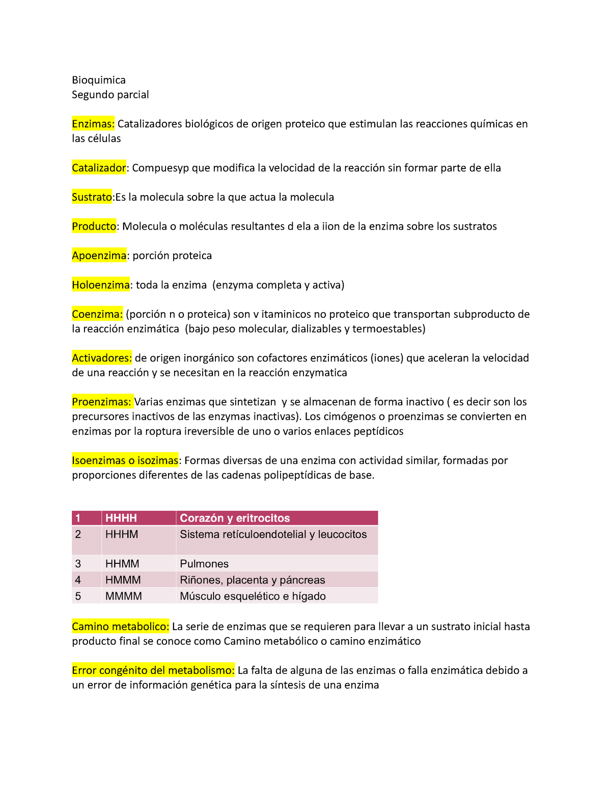 Repaso Bioca - Bioquimica Segundo Parcial Enzimas: Catalizadores ...