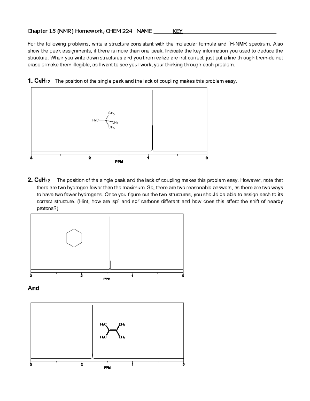 Chap 15 NMR HW S22 KEY - practice material - Chapter 15 (NMR) Homework ...