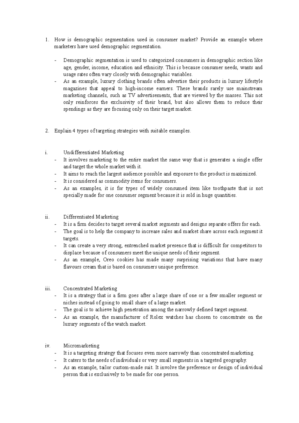 MKT420 Exercise Chapter 7 - How is demographic segmentation used in ...