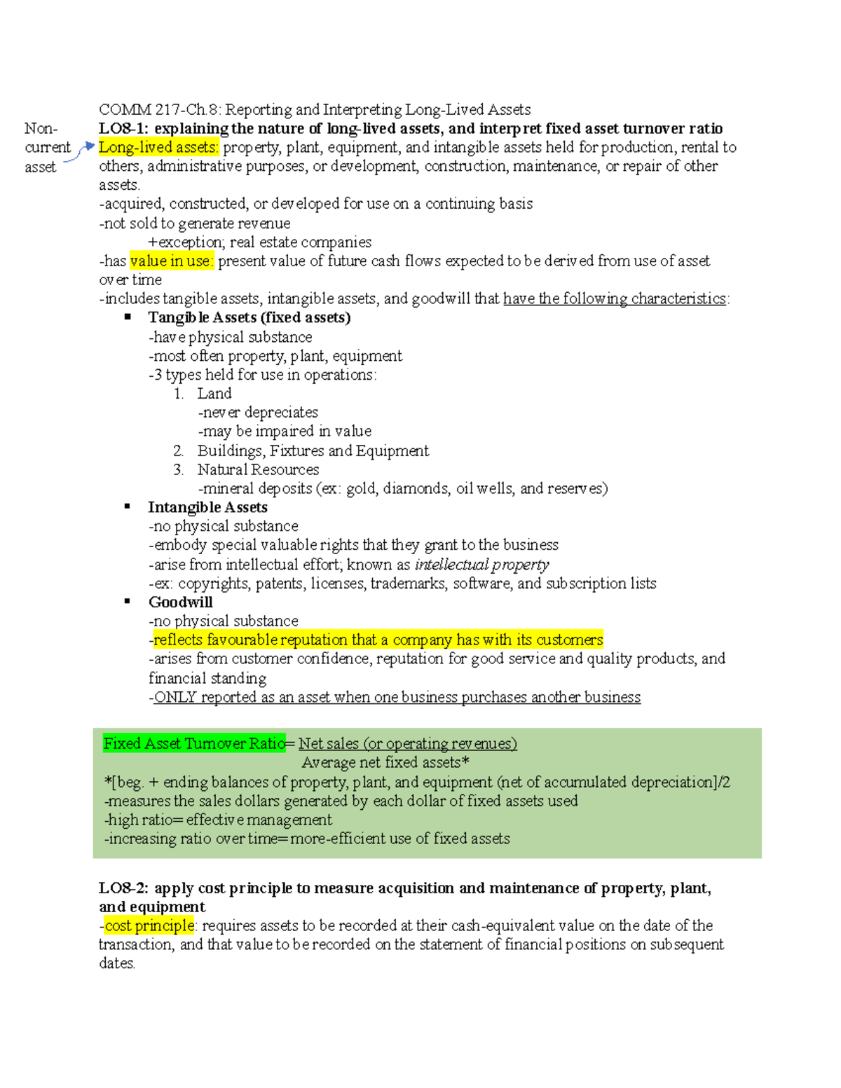 Chapter 8-comm 217 - COMM 217-Ch: Reporting And Interpreting Long-Lived ...