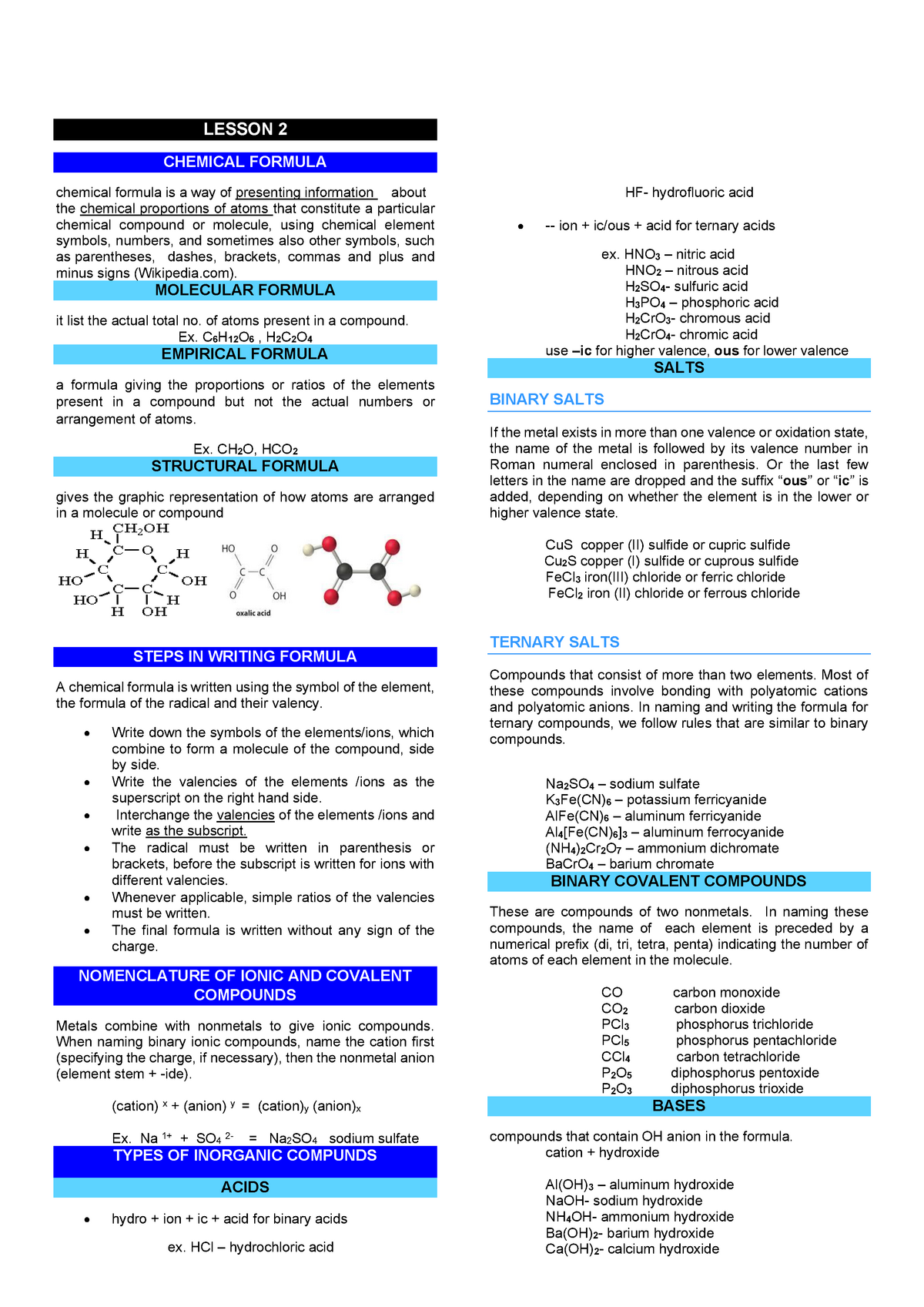 General Chemistry about Chemical Formulas - LESSON 2 CHEMICAL FORMULA  chemical formula is a way of - Studocu