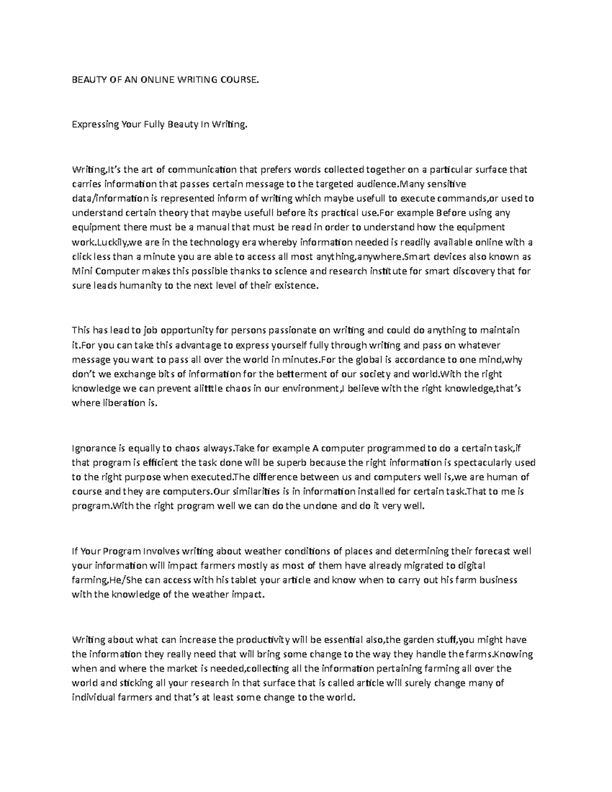 Interview Assignment - BEAUTY OF AN ONLINE WRITING COURSE. Expressing ...