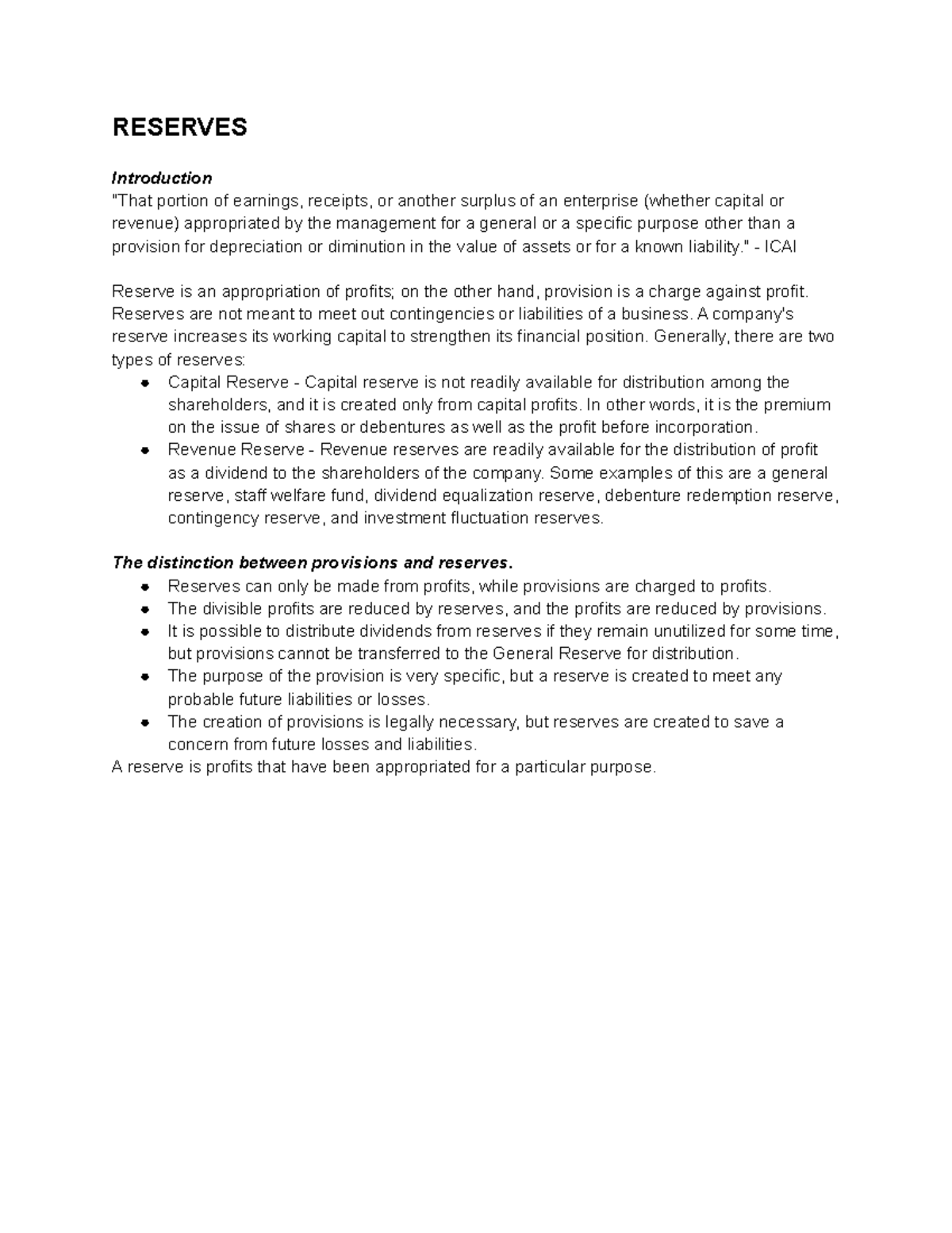 Chapter 5- Reserves - RESERVES Introduction 