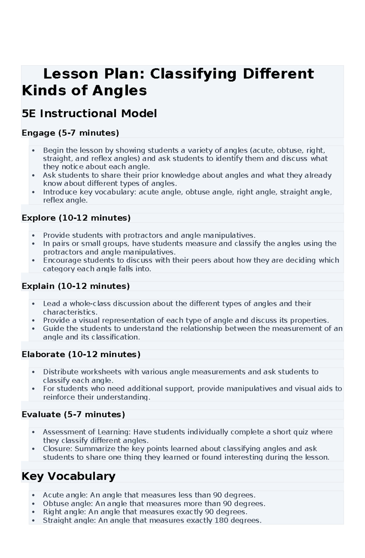 Lesson Plan Math - Lesson Plan: Classifying Different Kinds of Angles ...