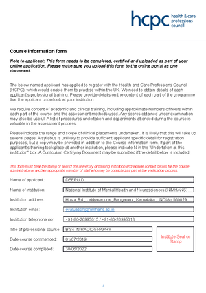 Hcpc course information form - Course information form Note to ...