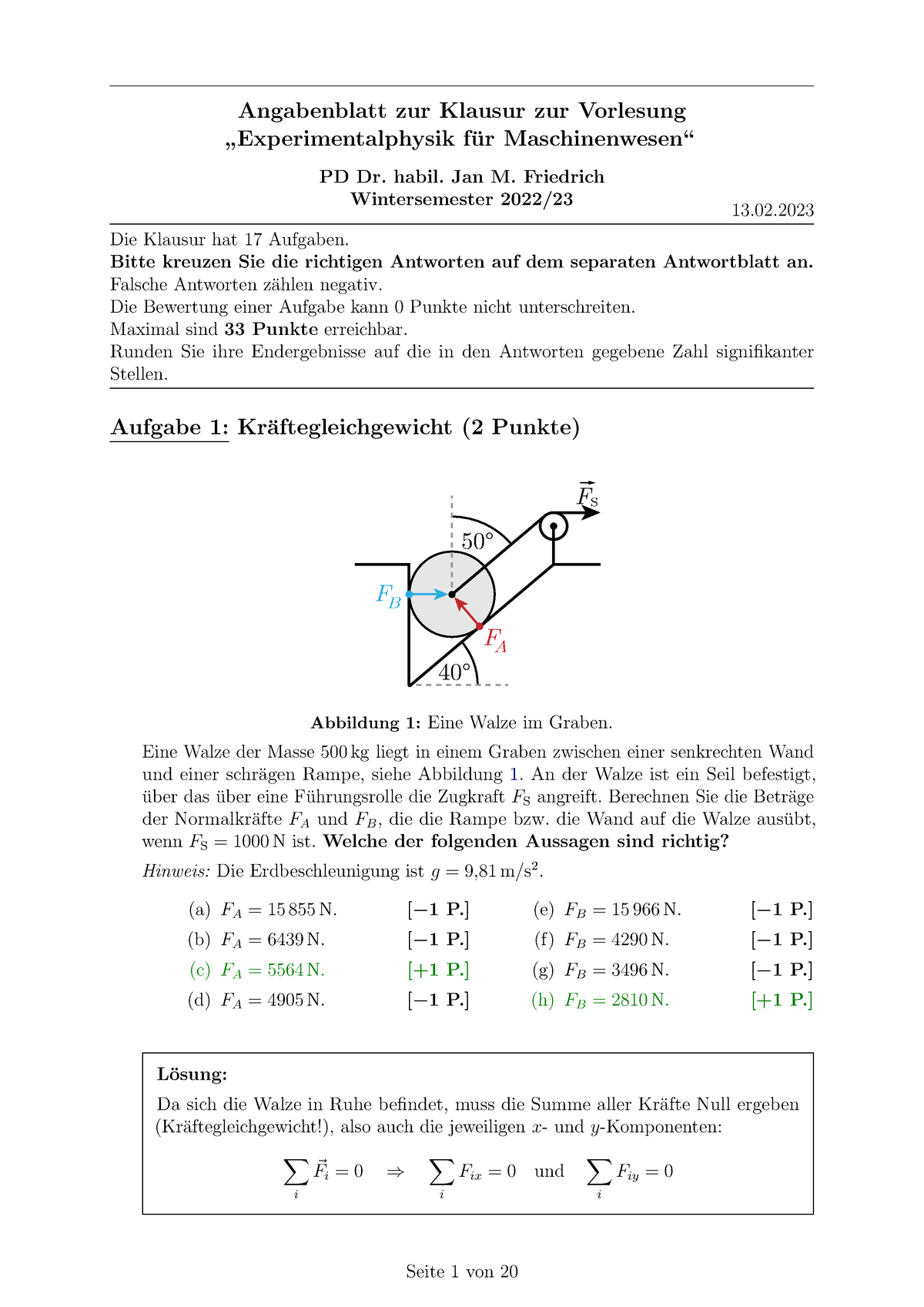 Klausur 22:23 Lsg - Physik - Angabenblatt Zur Klausur Zur Vorlesung ...