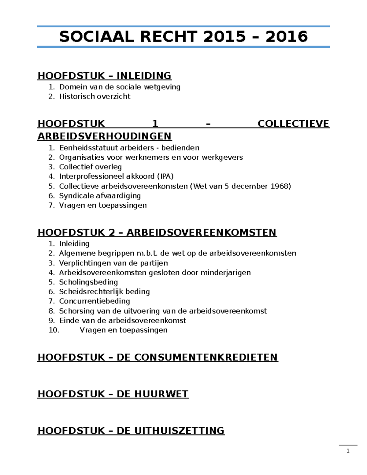 Sociaal Recht 2014 - SOCIAAL RECHT 2015 – 2016 HOOFDSTUK – INLEIDING 1 ...