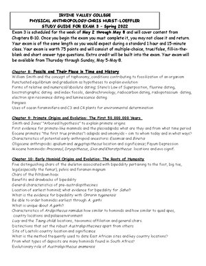 ANTH 1 Study Guide for Final Exam Spring 2022 - IRVINE VALLEY COLLEGE ...