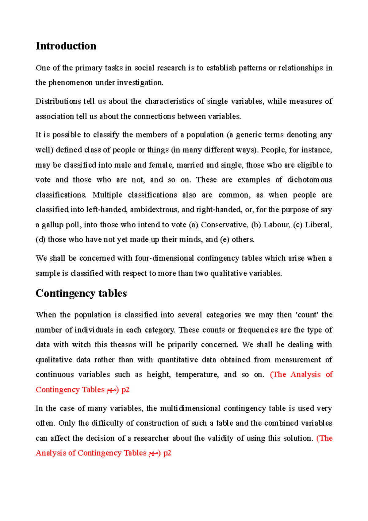 Multidimensional contingency tables - Introduction One of the primary ...