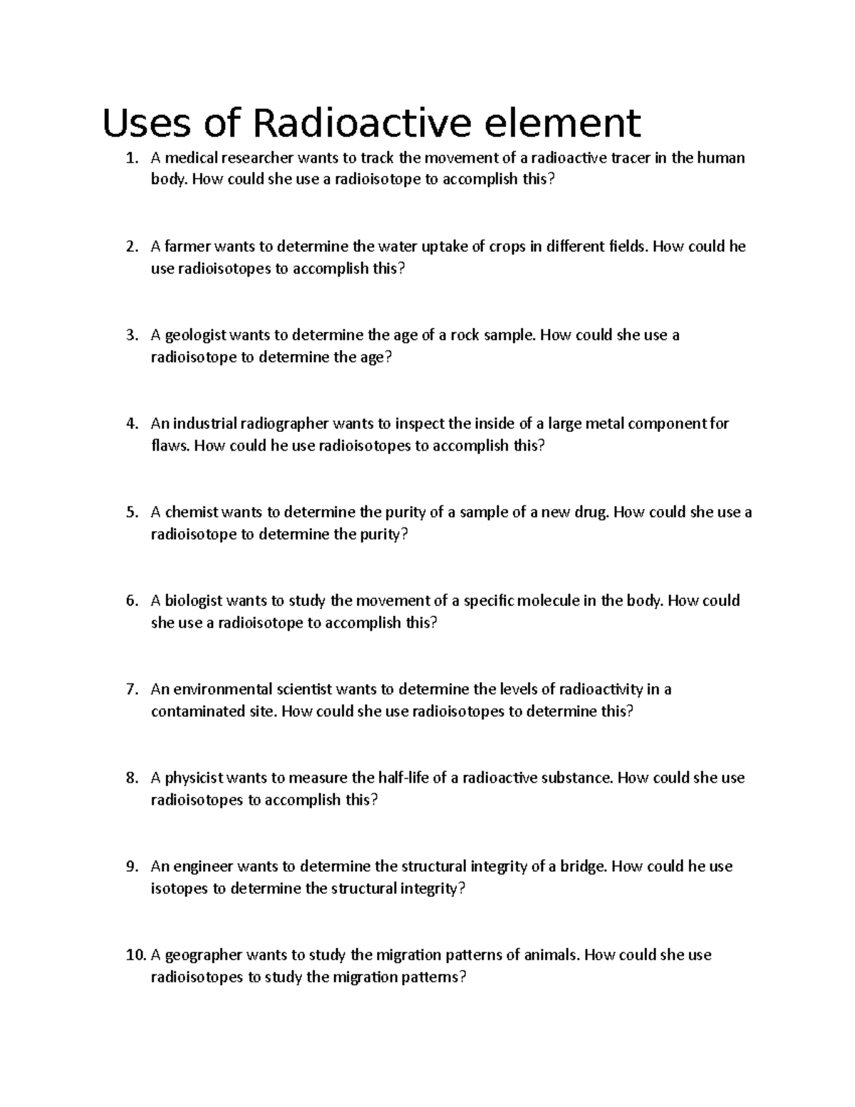 uses-of-radioactive-element-worksheet-uses-of-radioactive-element-a