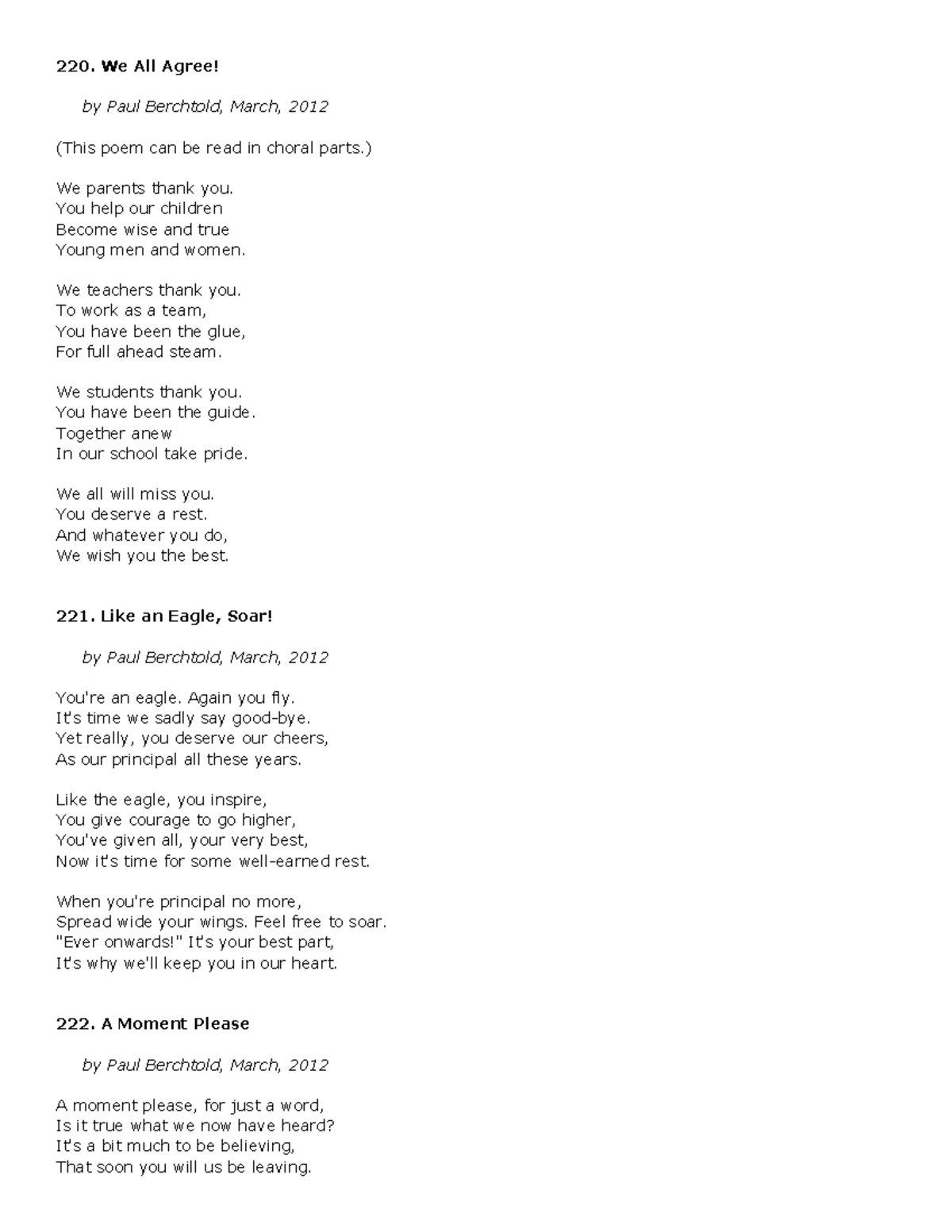 Poem - ADEQW - 220. We All Agree! by Paul Berchtold, March, 2012 (This ...