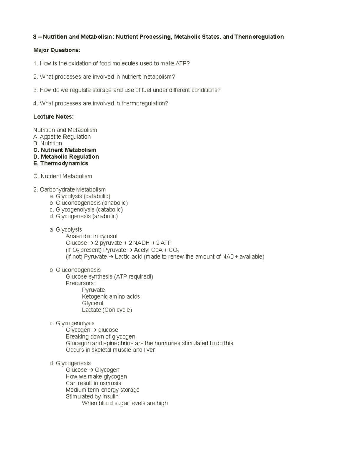 Nutrition And Metabolism (Part 2) - 8 – Nutrition And Metabolism ...