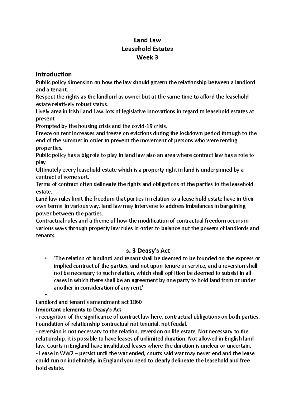 Land Law week3 leasehold estate - Land Law Leasehold Estates Week 3 ...