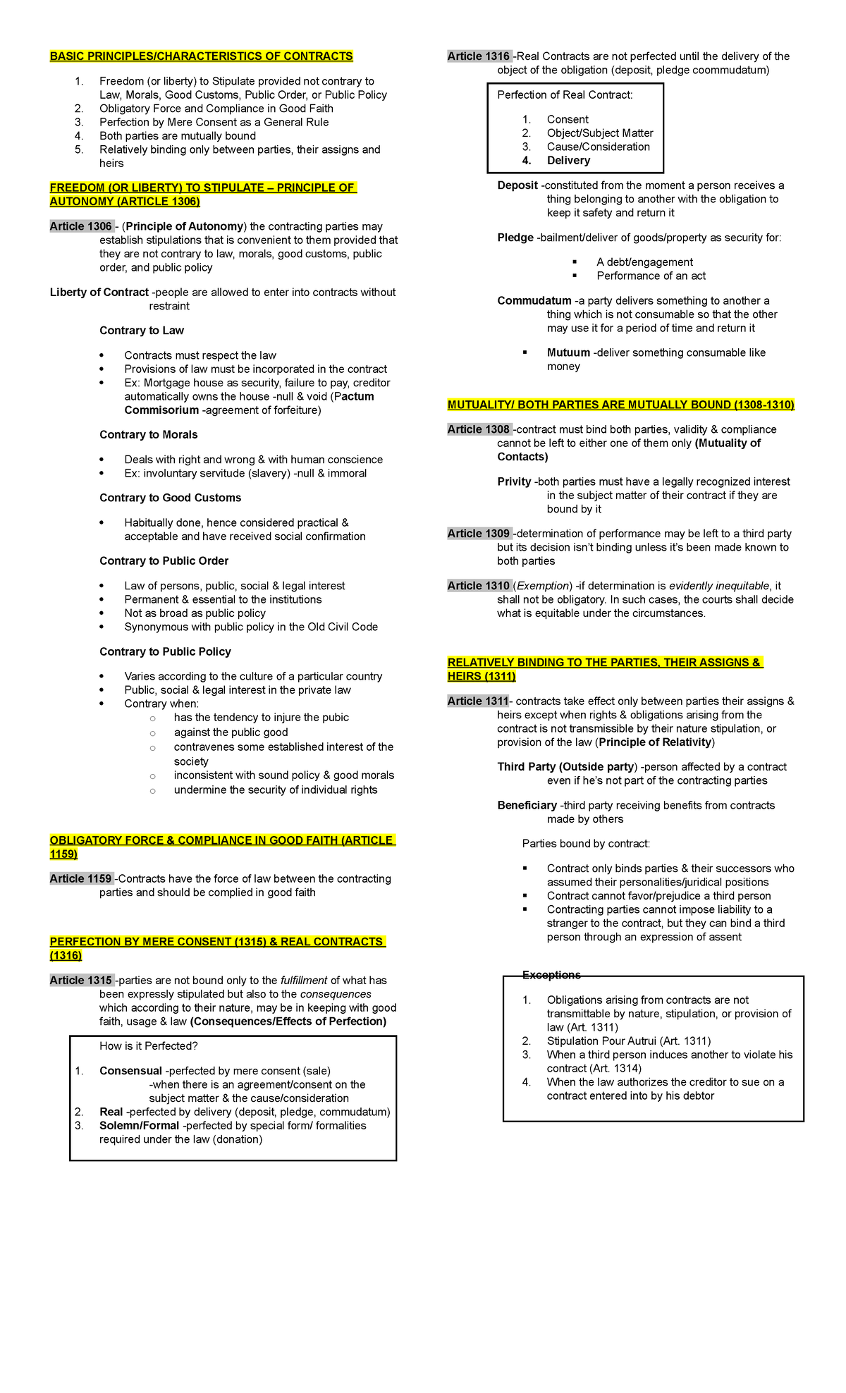 RFBT Notes-contracts-principles - BASIC PRINCIPLES/CHARACTERISTICS OF ...