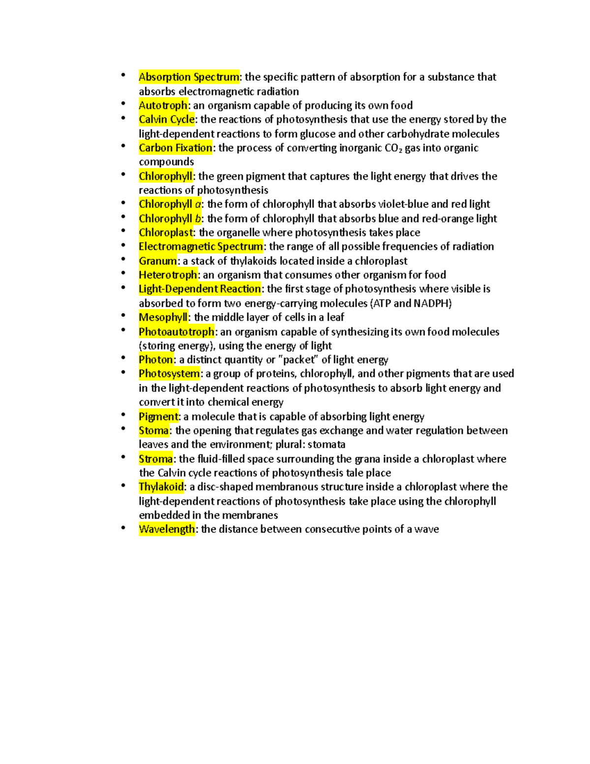 Ch. 5 Vocab Absorption Spectrum the specific pattern of absorption for a substance that
