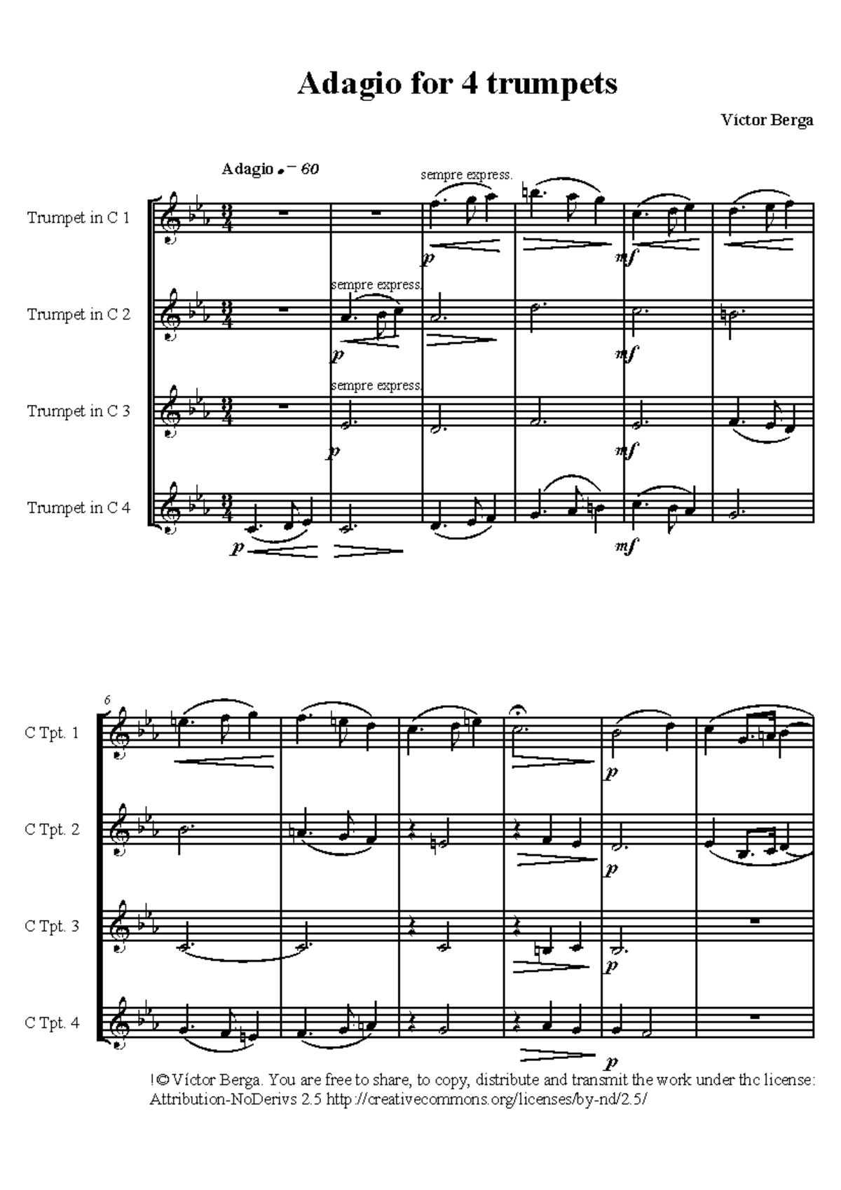 Adagio For 4 Trumpets Complete Score - & & & & B B B B B B B B B B B B ...