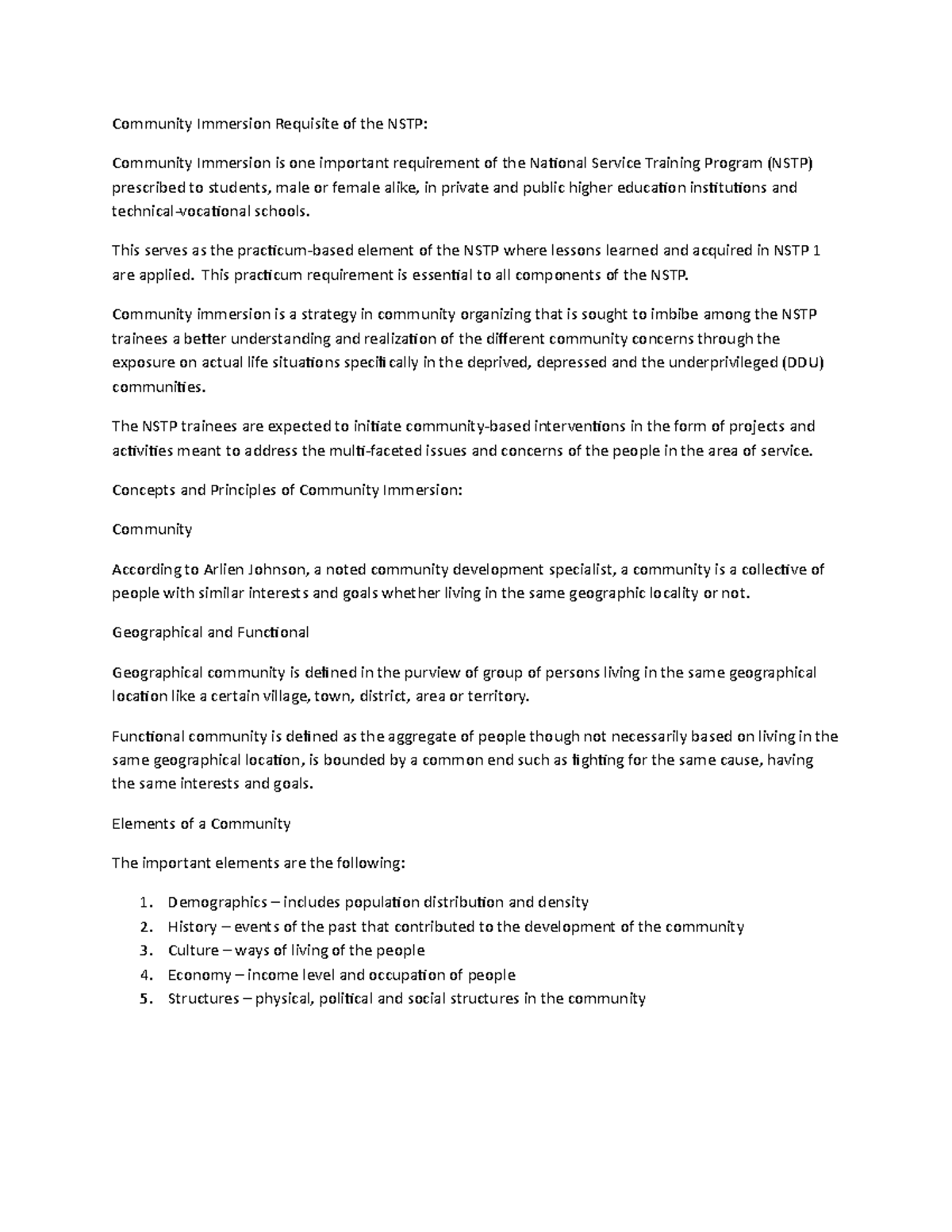 Community Immersion Requisite of