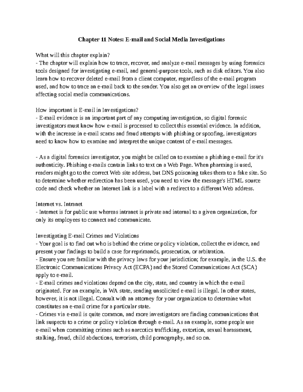 Computer Forensics - Google Docs - Chapter 11 Notes: E-mail and Social ...
