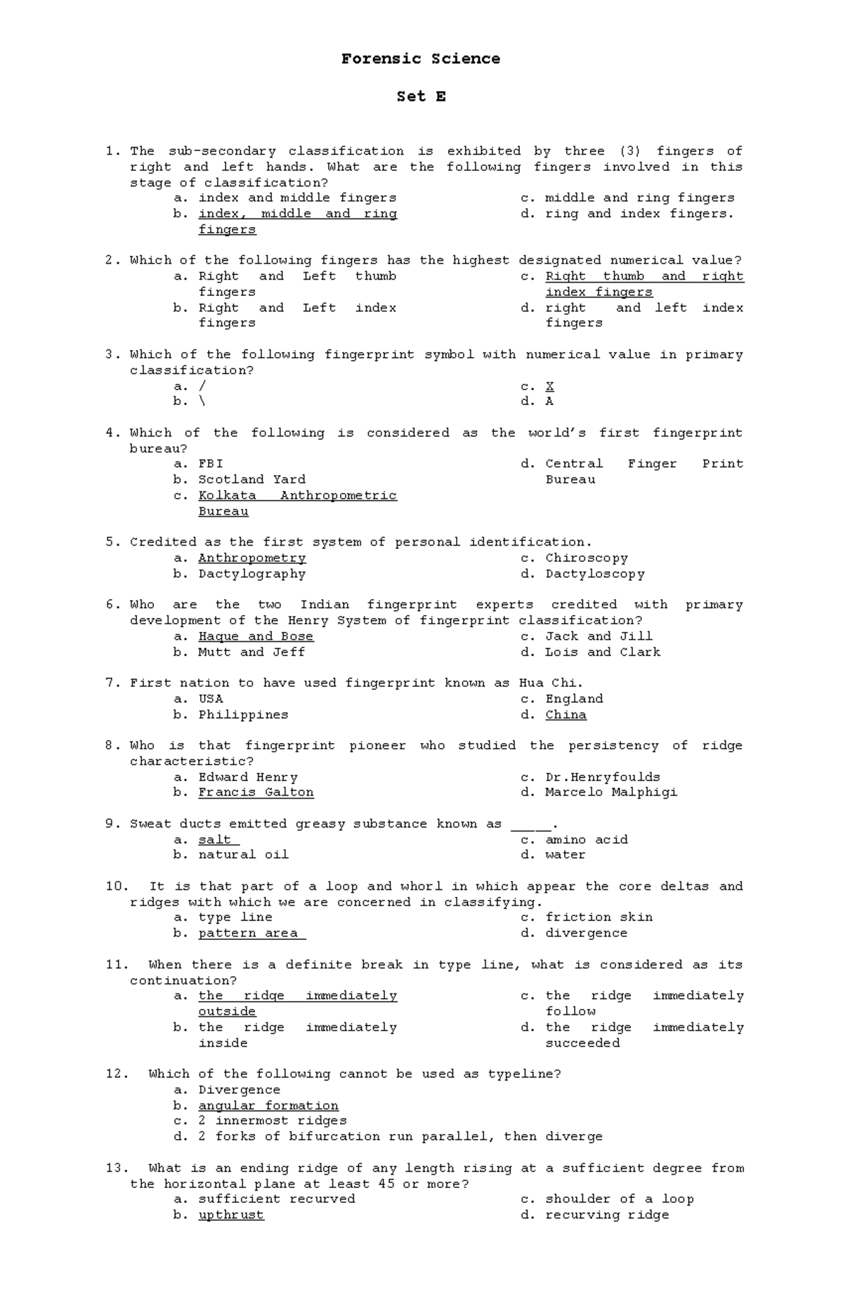 Forensic Science Set E - crim1 - Forensic Science Set E The sub ...