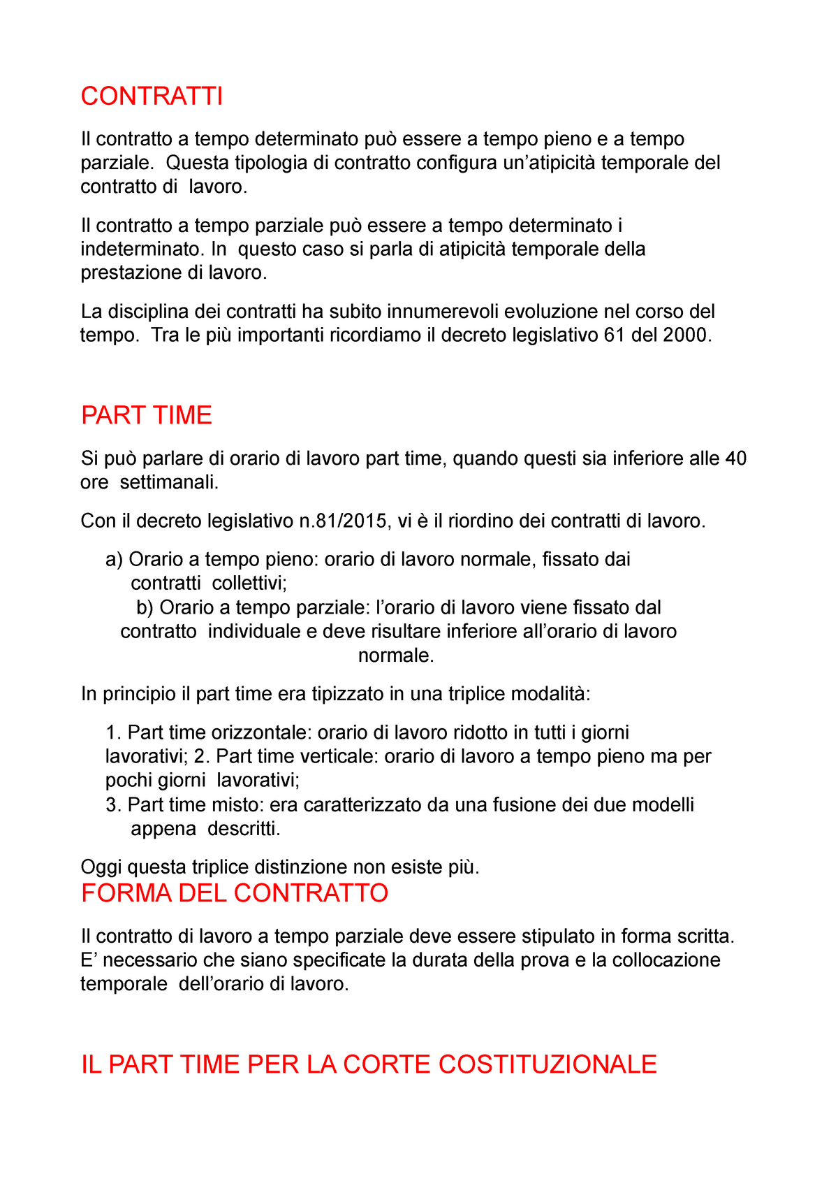 PART-TIME - CONTRATTI Il Contratto A Tempo Determinato Può Essere A ...