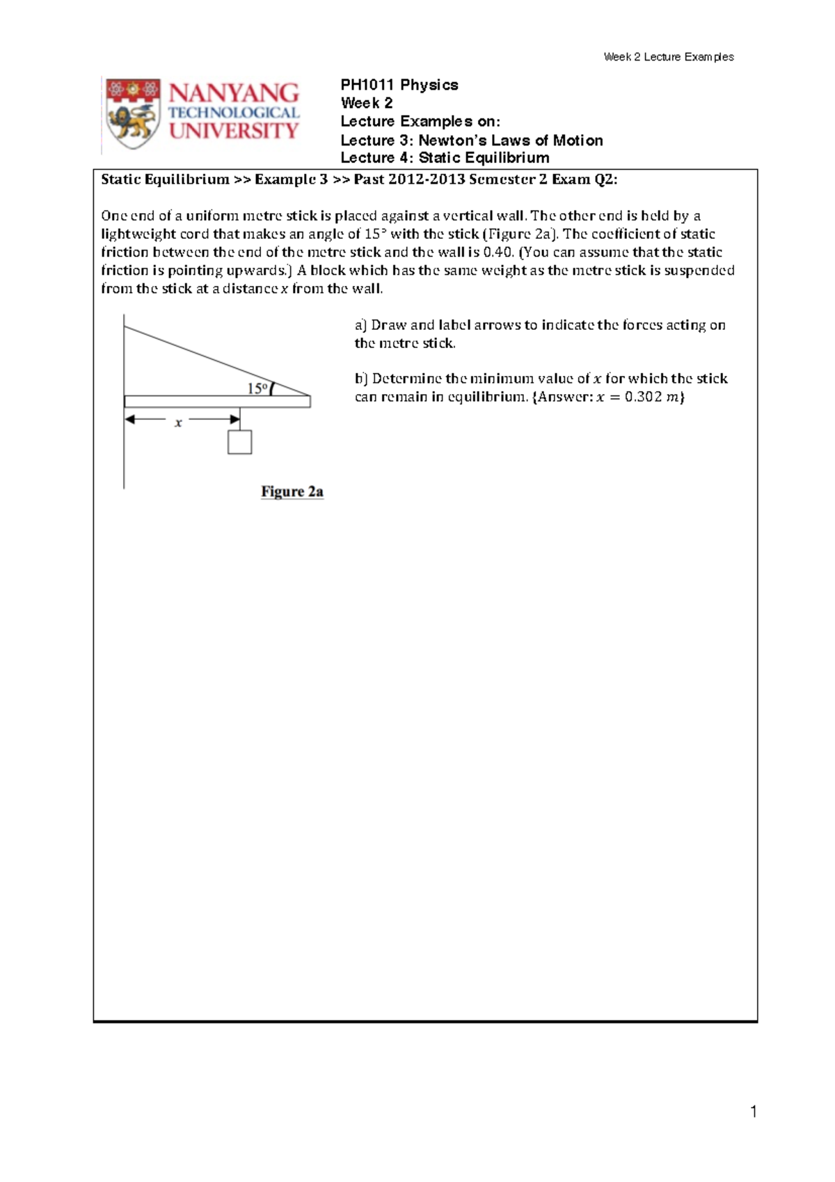 Lecture Examples Week2 - Week 2 Lecture Examples PH1011 Physics Week 2 ...