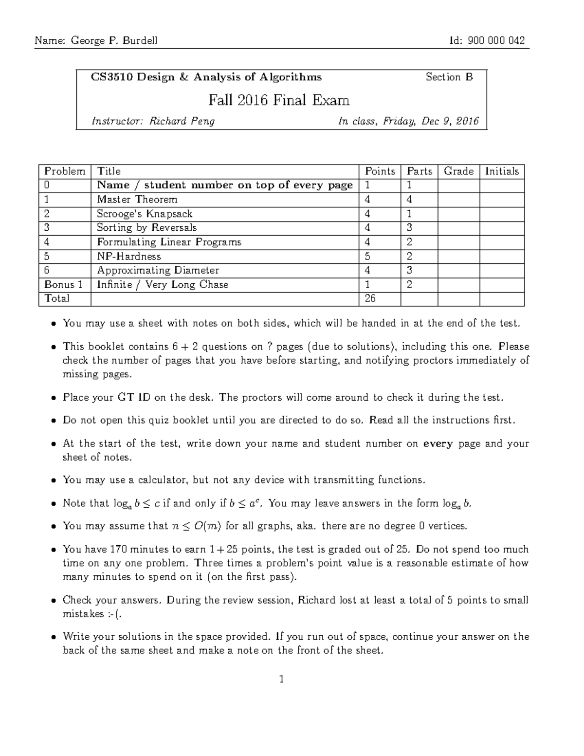 Final Exam FA16 - Practice Tests - CS3510 Design & Analysis Of ...