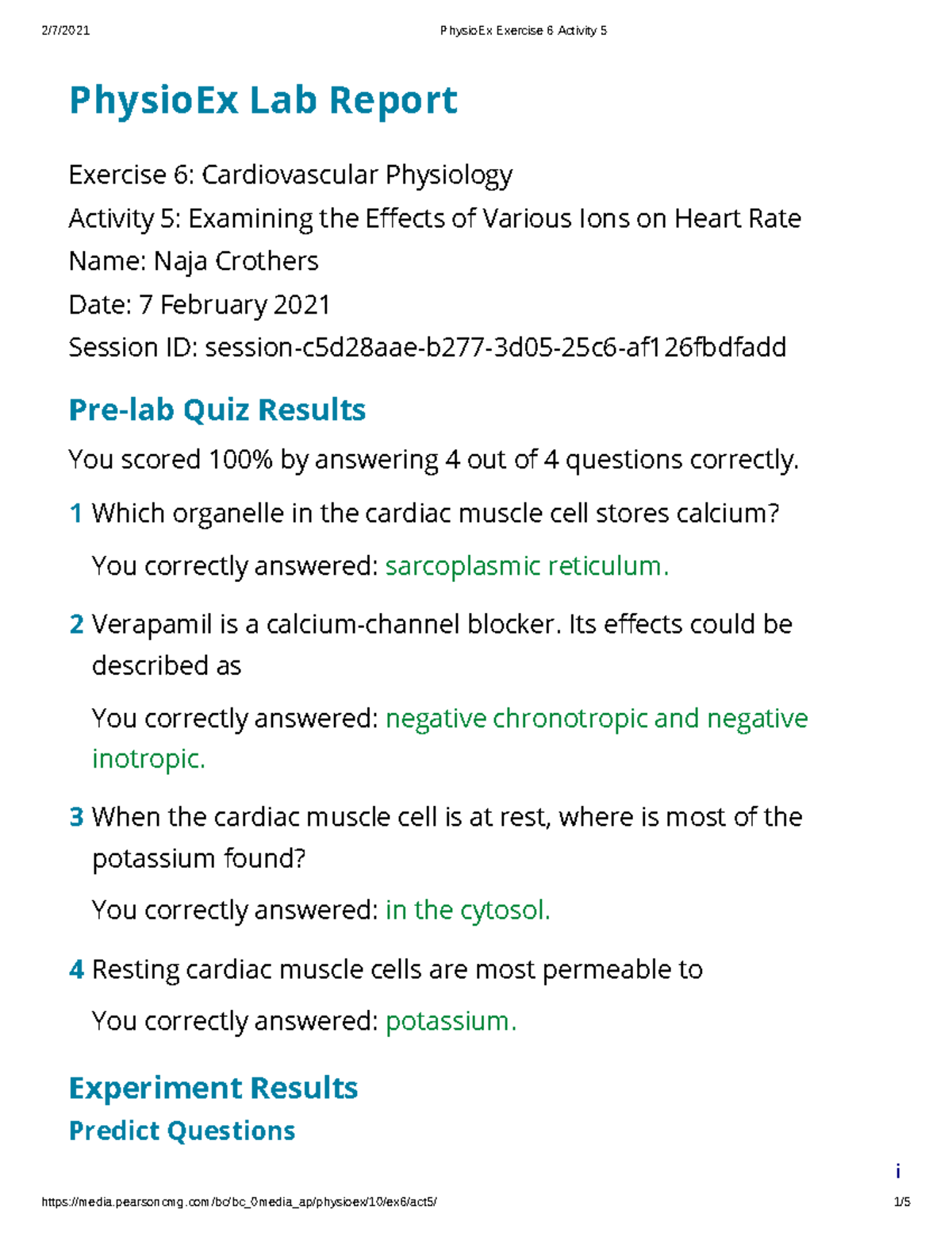 Physio Ex Exercise 6 Activity 5 PhysioEx Lab Report Exercise 6