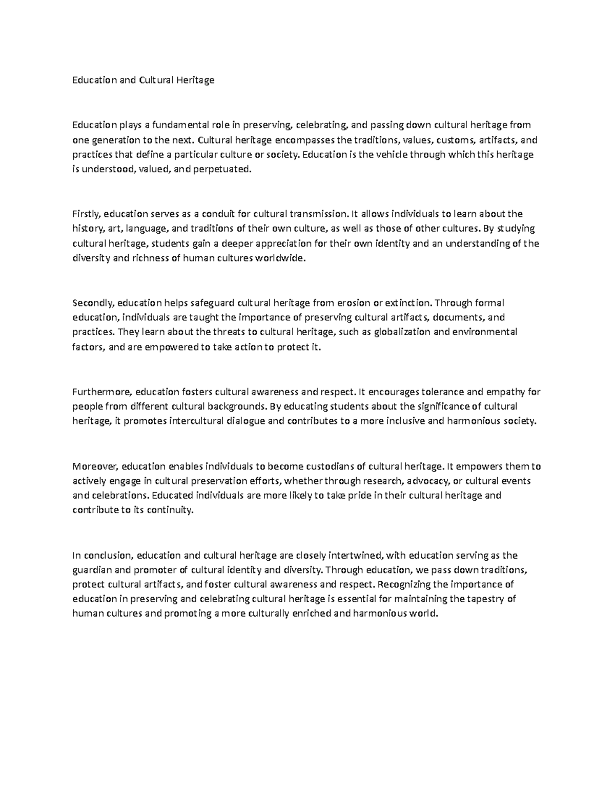 Education and Cultural Heritage - Education and Cultural Heritage