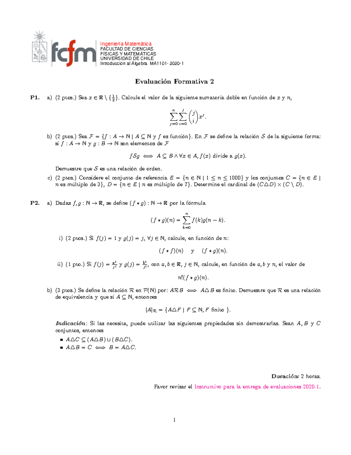 Ma1101 20 1 C2 Introduccion Al Algebra Version Plandemia Ingenier ́ıa Matematica ́ Facultad De 3454