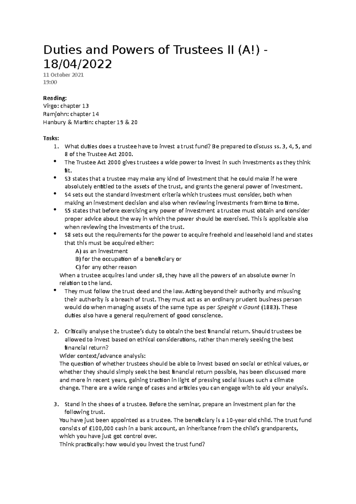 S15 - Graded assessed seminar - Duties and Powers of Trustees II (A ...
